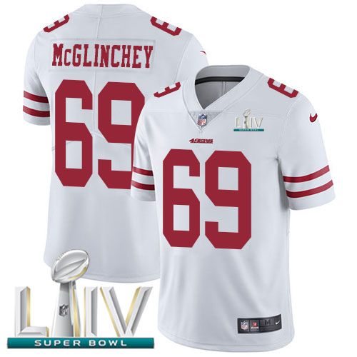 San Francisco 49ers Nike 69 Mike McGlinchey White Super Bowl LIV 2020 Men Stitched NFL Vapor Untouchable Limited Jersey